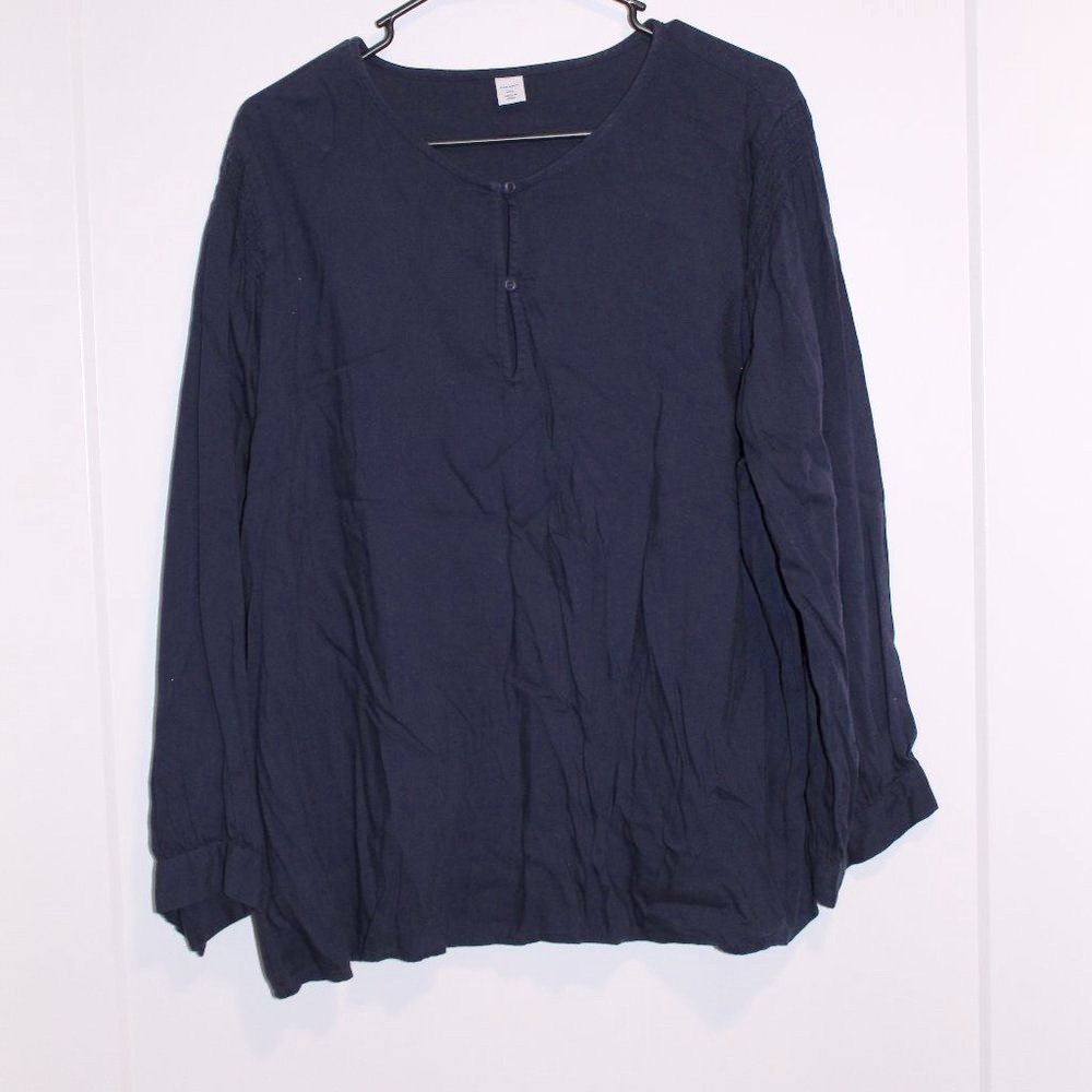 Navy Blouse with Front Buttons & Ruching Detail